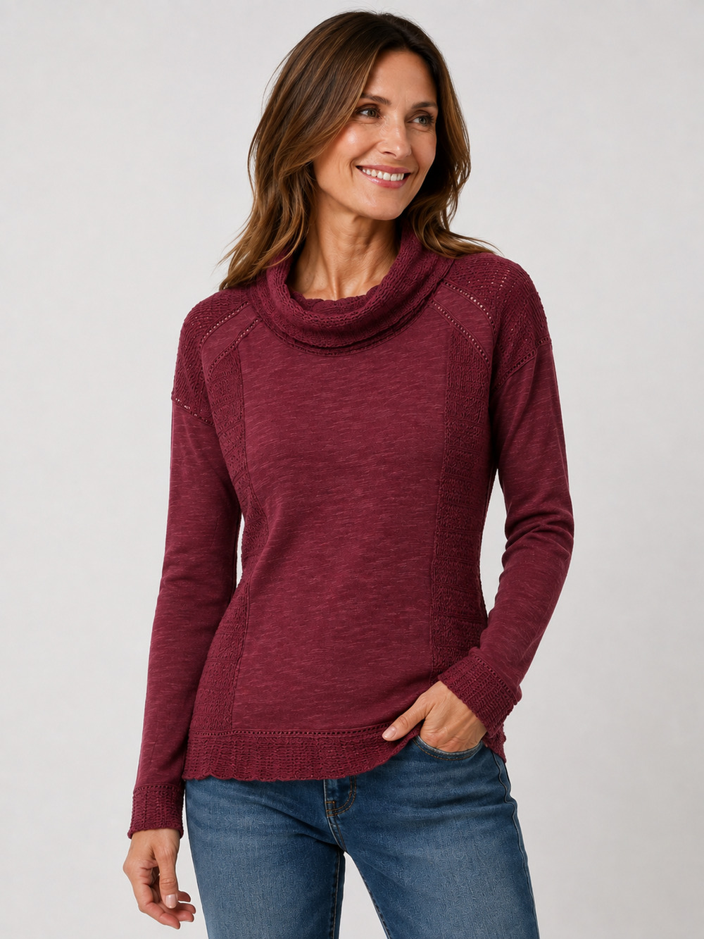 Y2K Lucky Brand Womens Sweater Size L Maroon Burgundy Boho Travel Outdoor